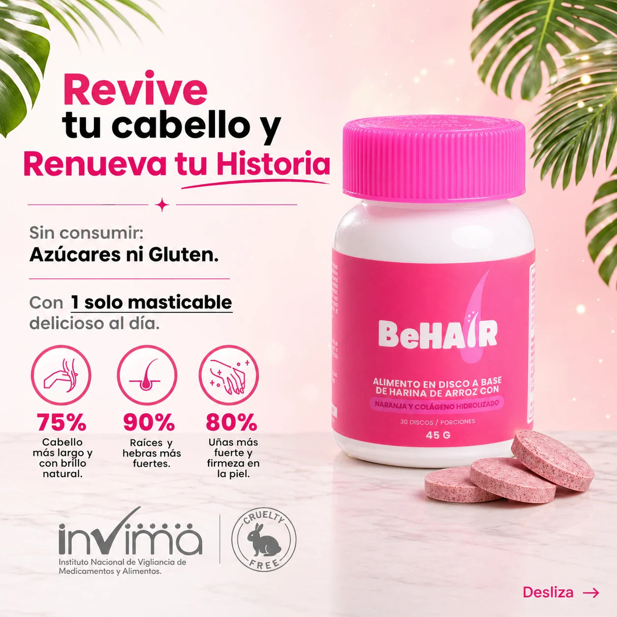 BeHair x 30 Discos Masticables Con Sabor a Frutos Rojos