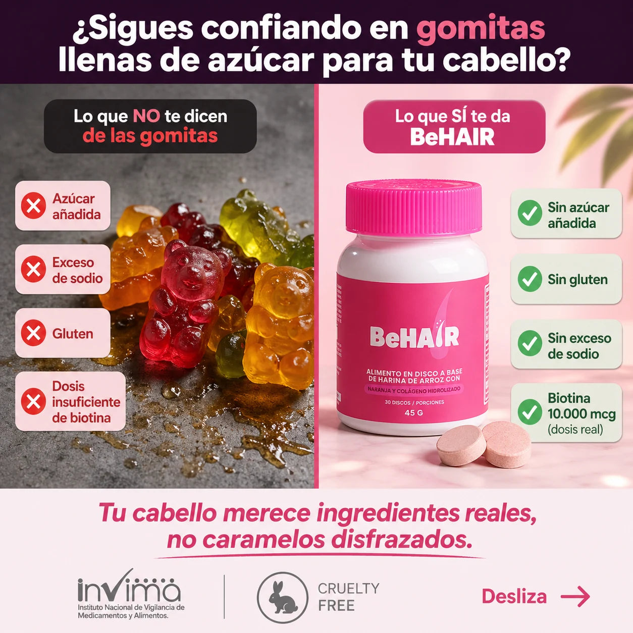 BeHair x 30 Discos Masticables Con Sabor a Frutos Rojos