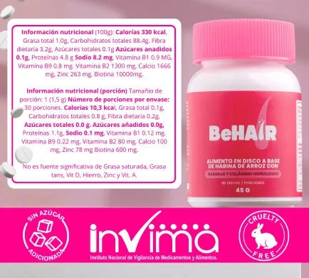 BeHair x 30 Discos Masticables Con Sabor a Frutos Rojos