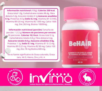 BeHair x 30 Discos Masticables Con Sabor a Frutos Rojos